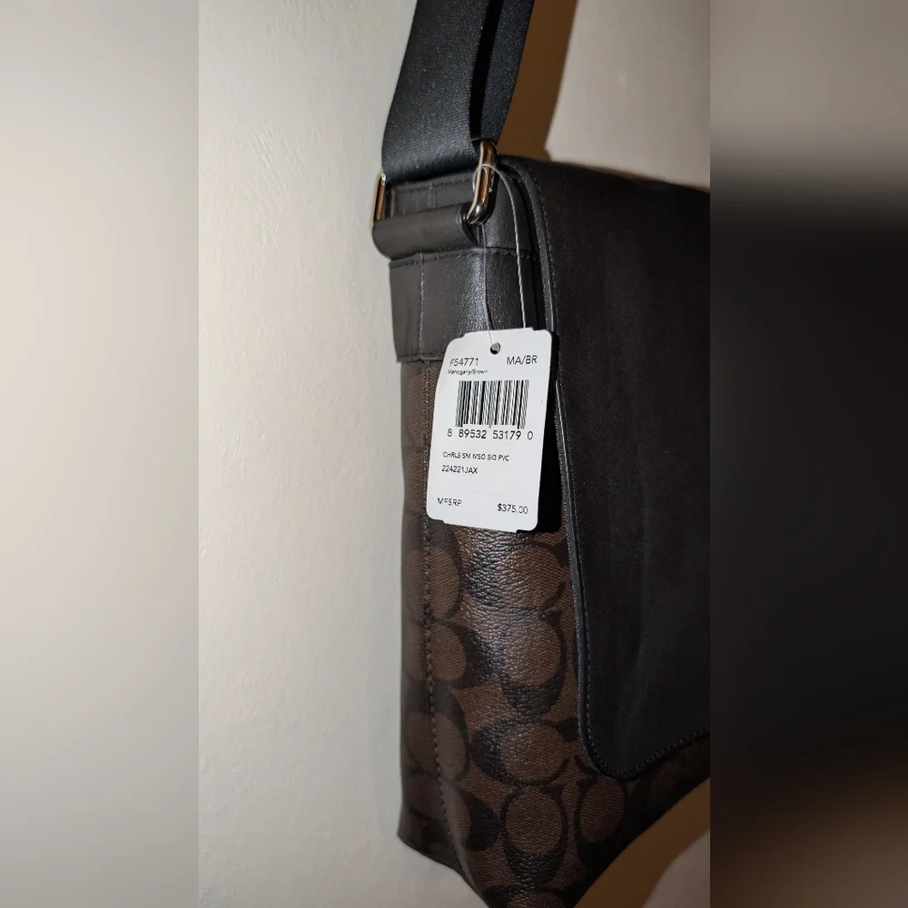 Coach Charles Small Messenger Signature PVC Leather Brown NWT